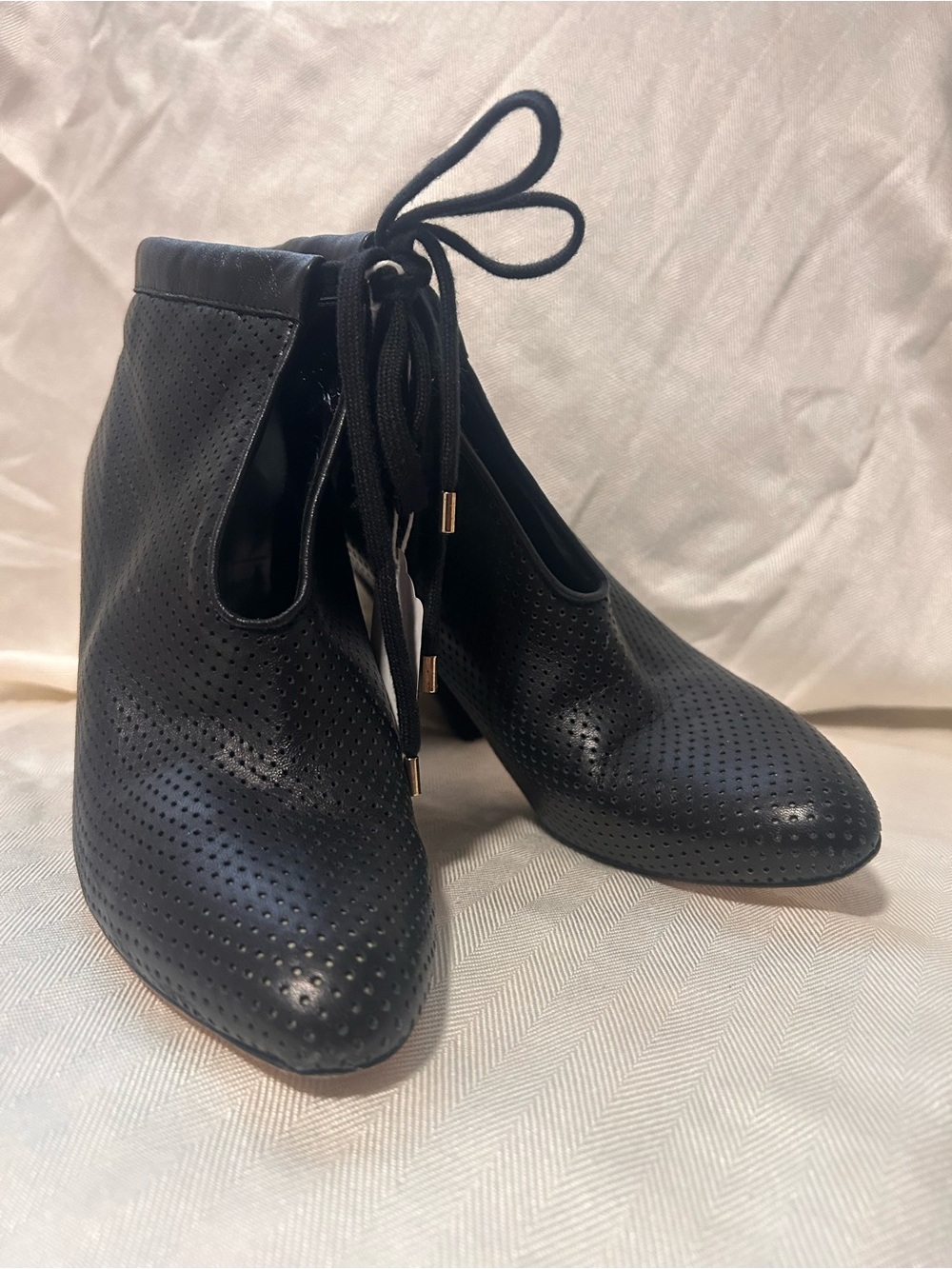 Diane Von Furstenberg Black Perforated Lace-Up Ankle Heels
